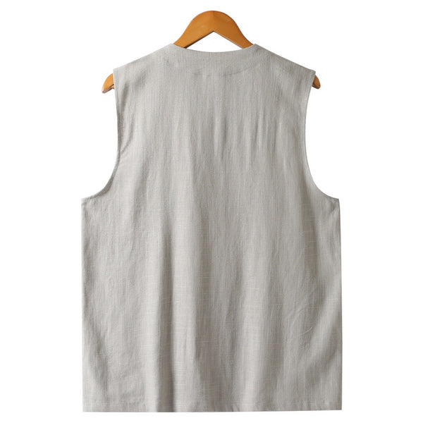 Men's Thin Cotton And Linen Buckle Vest