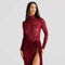 Women's Slim-fit See-through Turtleneck Bare Back Maxi Dress