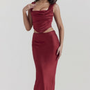 Women's Solid Color Sling Top + High-waisted Tight Skirt Sets