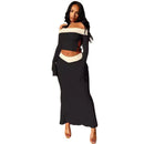 Women's Navel And Contrast Color Long Sleeve Top And Skirt Co-Ord