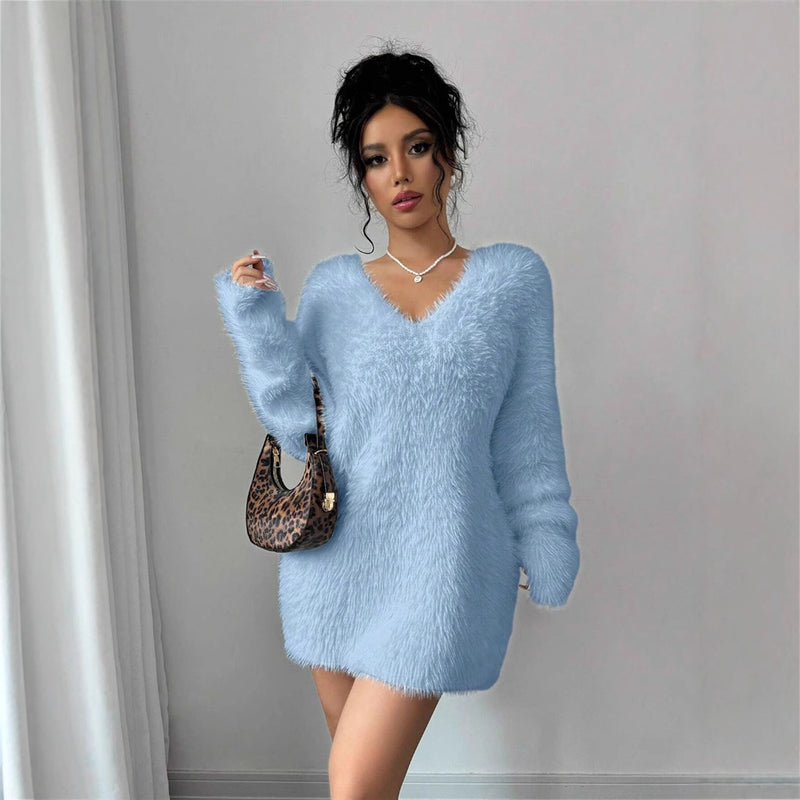 Women's V-neck Solid Color Knitted Sweater