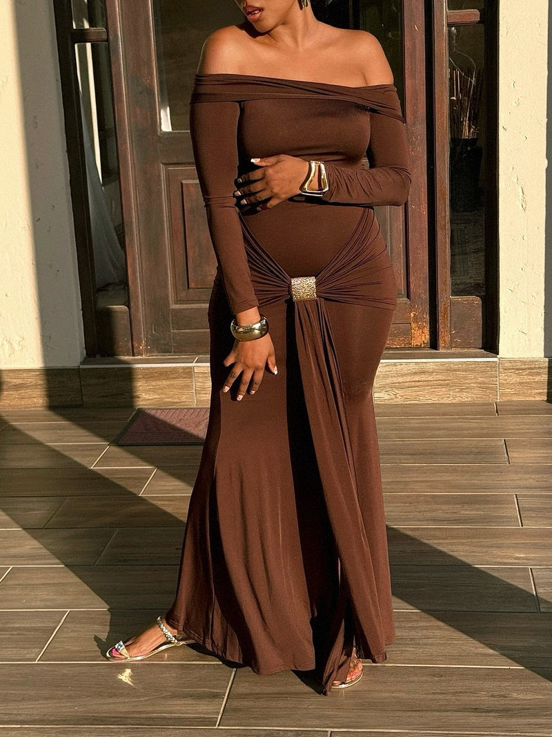 Women's Off-the-shoulder Long-sleeved Maxi Dress