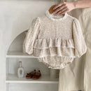 Girls Double Lace Skirt Cotton Yarn Printed Long Sleeve Princess One Piece