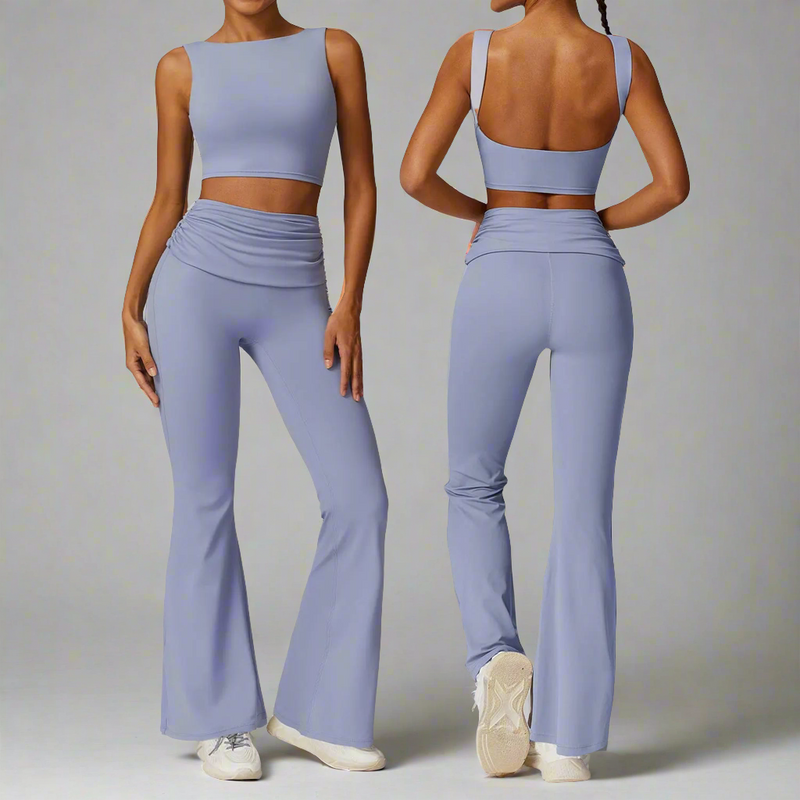 Women’s 2 Piece Backless Crop & Yoga Flare Pant