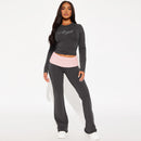 Women's Contrast Color Round Neck Long Sleeve + Bell-bottom Pants Set