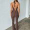 Women's Lace Lash Rope Lace Up Slim Fit Halter Jumpsuit