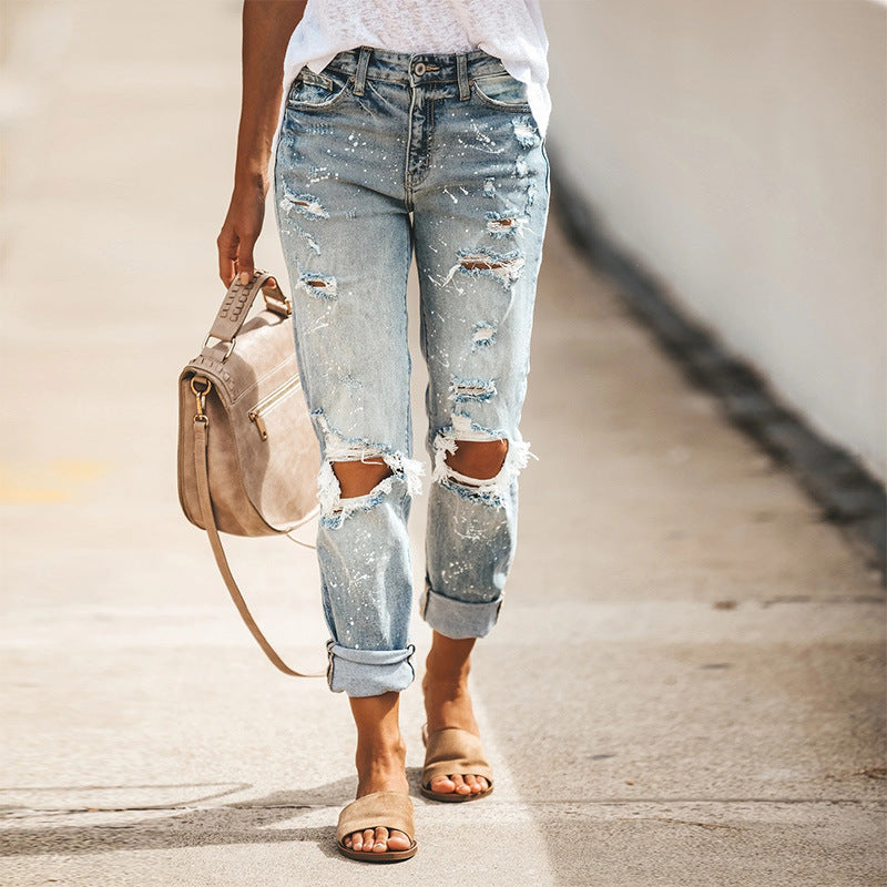 Women's Straight Ripped Jeans