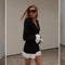 Women's Waist-tight Black And White Contrast Color Pleated Ruffled Mini Dress