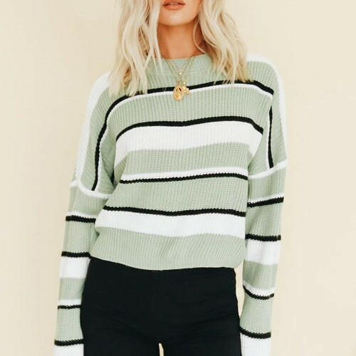 Striped Autumn Winter Short Pullover Sweater