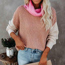 Patchwork Turtleneck Women Knitted Sweater