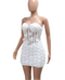 Women’s Off Shoulder Flower See Through Strapless White Mini Dress