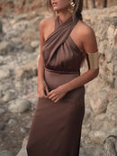 Women's Solid Color Halterneck Maxi Dress