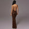 Women's Leopard Print Backless Slim Fit Maxi Dress