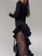 Women's Black Lace Patchwork Ruffle Maxi Dress