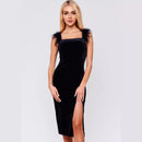 Women's Elegant Slim Fit High Slit Pleuche Mid-length Dress