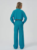 Women's Long Sleeve Button Down Top + Long Wide Leg Pants Set