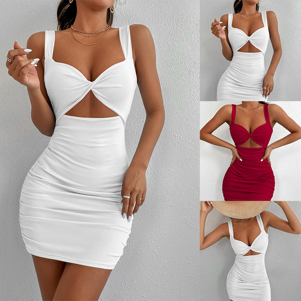 Women's Solid Color Square Neck Sleeveless High Waist Hip Mini Dress