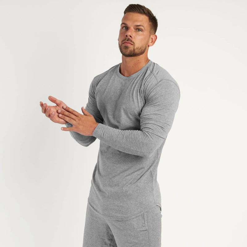 Men's Round Neck Elastic Running Training Workout Long Sleeve