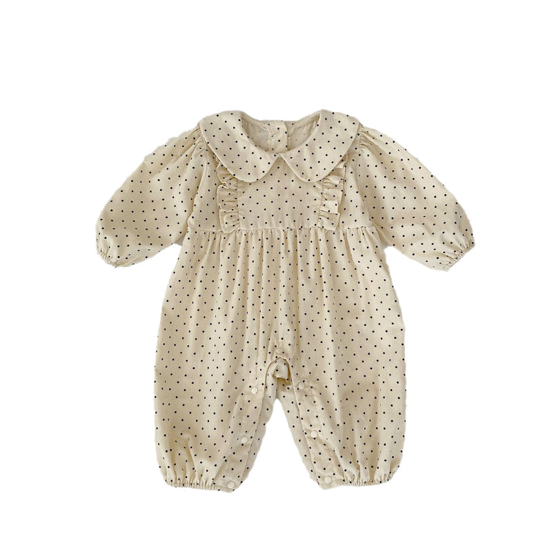 Girls Lapel Dot Corduroy Long Onesie One Piece