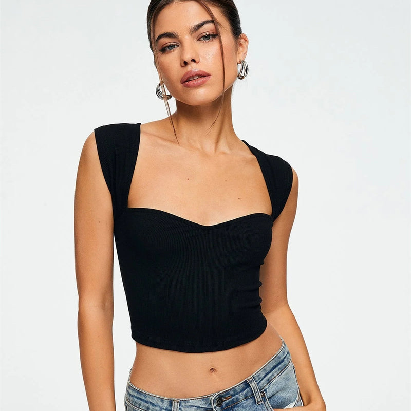 Women's Solid Ribbed Sleeveless Crop Top