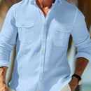 Men's light Blue Lapels Long-sleeved Shirt