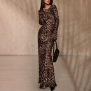 Women's Round Neck Leopard Print High Waist Slim Fit Dress