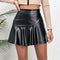 Women's High Waist Ruffles Irregular Leather Skirt