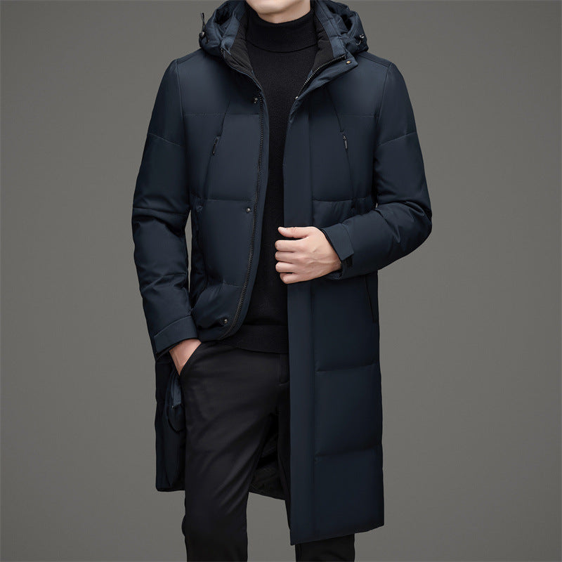 Men's Duck Down Detachable Hoodie Mid-length Down Coat