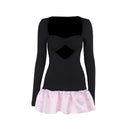 Women's Slim-fit Contrast Colors V-neck Mini Dress