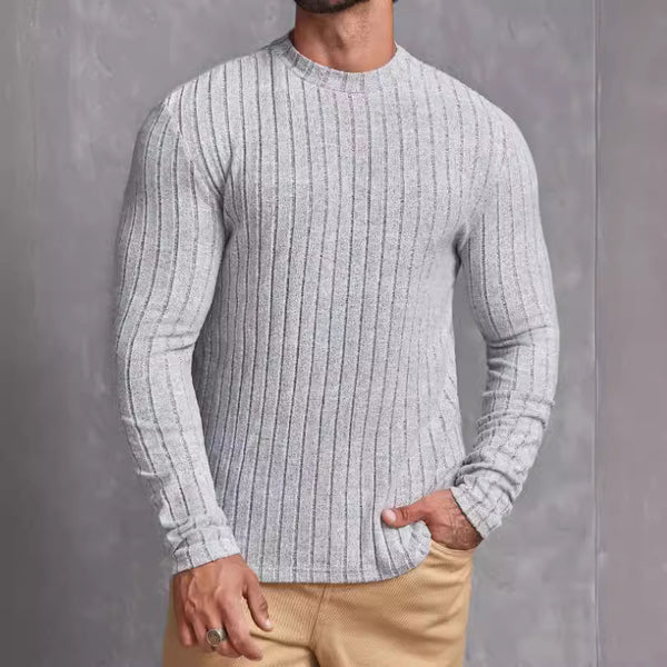 Men's Solid Color Round Neck Pullover Long-sleeved T-shirt