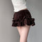 Women's Brown Bow Bandage High Waist Velvet Skirt