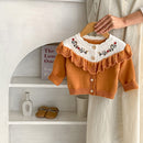 Girls Cotton Yarn Knitted Lace Long Sleeve Jacket