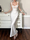 Women's White Satin Backless Cutout Dress