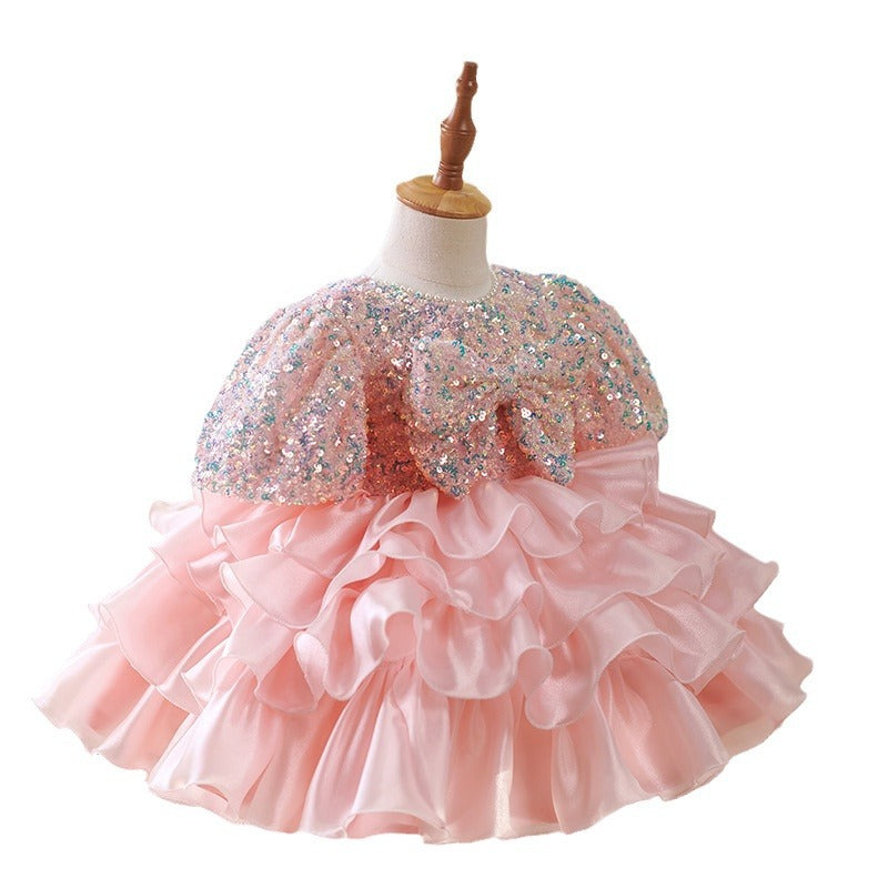 Girls Flower Short Sleeve Tulle Tutu Dress