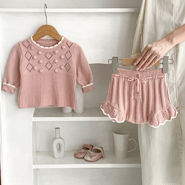 Girls Scalloped Sweater And Shorts Co-Ord