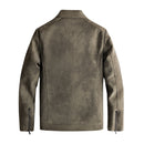 Men's Leather Fleece-lined Slim Stand Collar Jacket