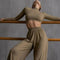 Loung Wear Long Sleeve Crop Top And Loose Pant Set