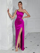 Women's One Shoulder High slit Bodycon Maxi Dress