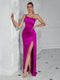 Women's One Shoulder High slit Bodycon Maxi Dress