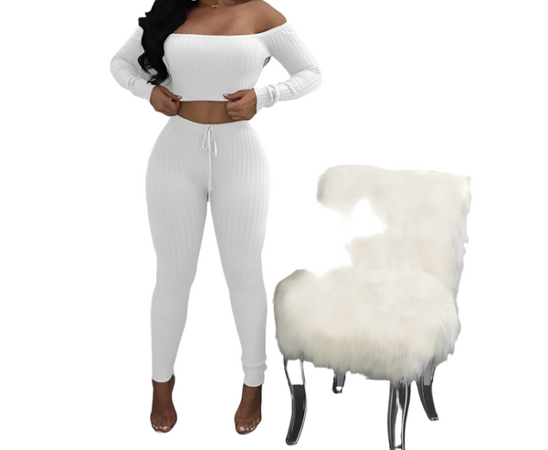 Women Long Sleeve Crop Top Full Pants 2 Piece Set