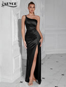 Women's One Shoulder High slit Bodycon Maxi Dress