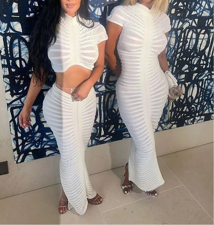 Women 2 Piece Knit Striped Co-Ord