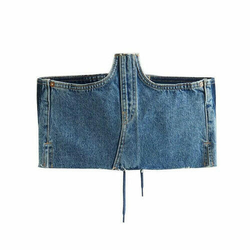 Back Bandage Jeans Crop Short  Slim Bodycon Denim Bustier Top