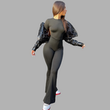 Women Black Long Sleeve Body-con Jumpsuit