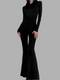 Women Solid Black Backless Bodycon Wide Leg Jumpsuit