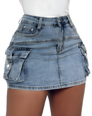 High Waist Plain Skinny Mini Denim Skirt