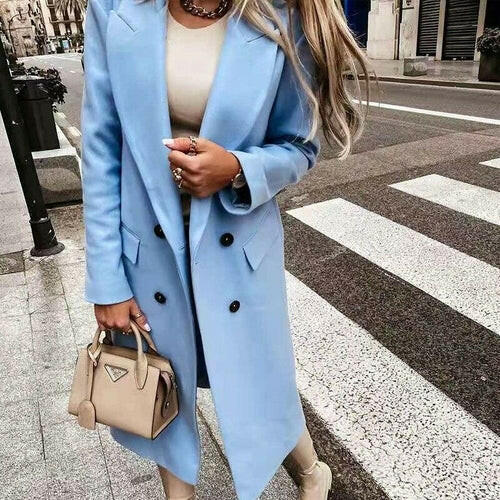 Elegant Double Button Office Lady Coats Long Cardigan