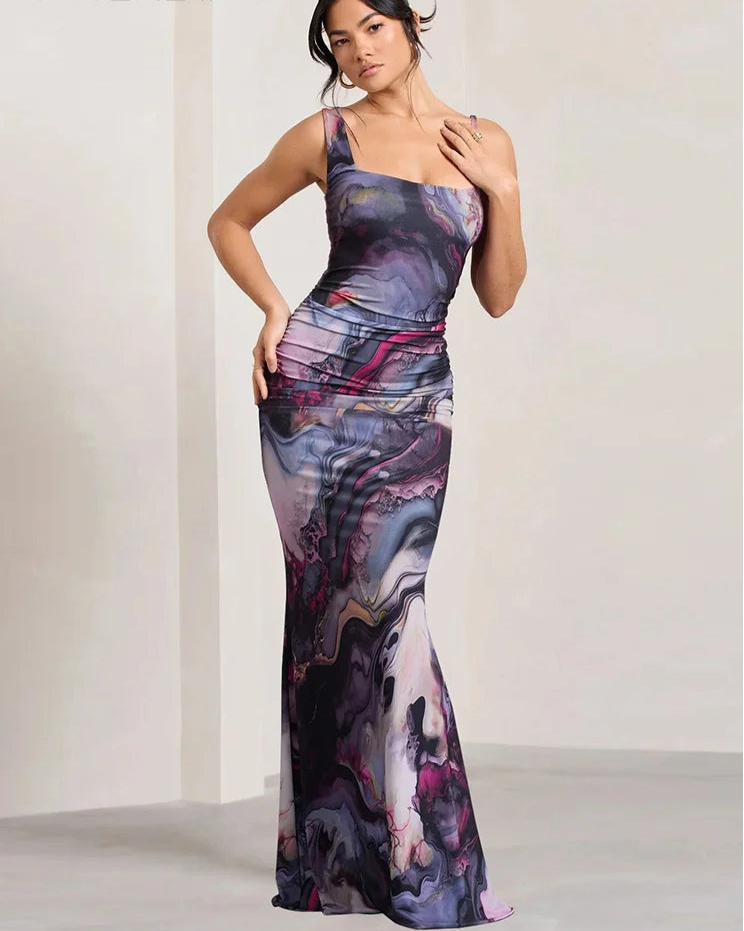 Women's Floral Spaghetti Strap  Bodycon Maxi Dress