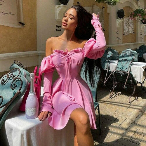 Women’s Off-Shoulder Lace-Up Mini Sun Dress