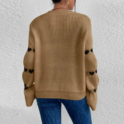 Flare Long Sleeve Sweater Knit Heart Loose Tops Pullover